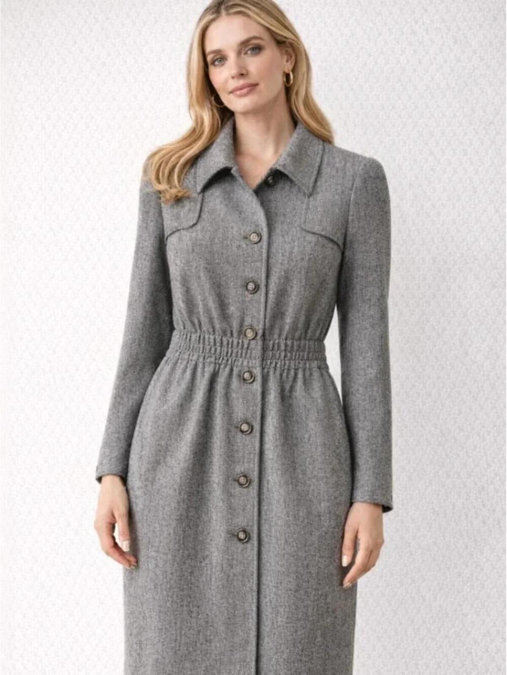Vintage Valentino Boutique Wool Herringbone Dress Italy Sz S
